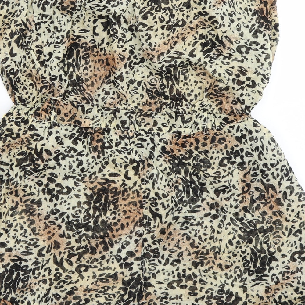 Lipsy Womens Brown Animal Print  Playsuit One-Piece Size 12