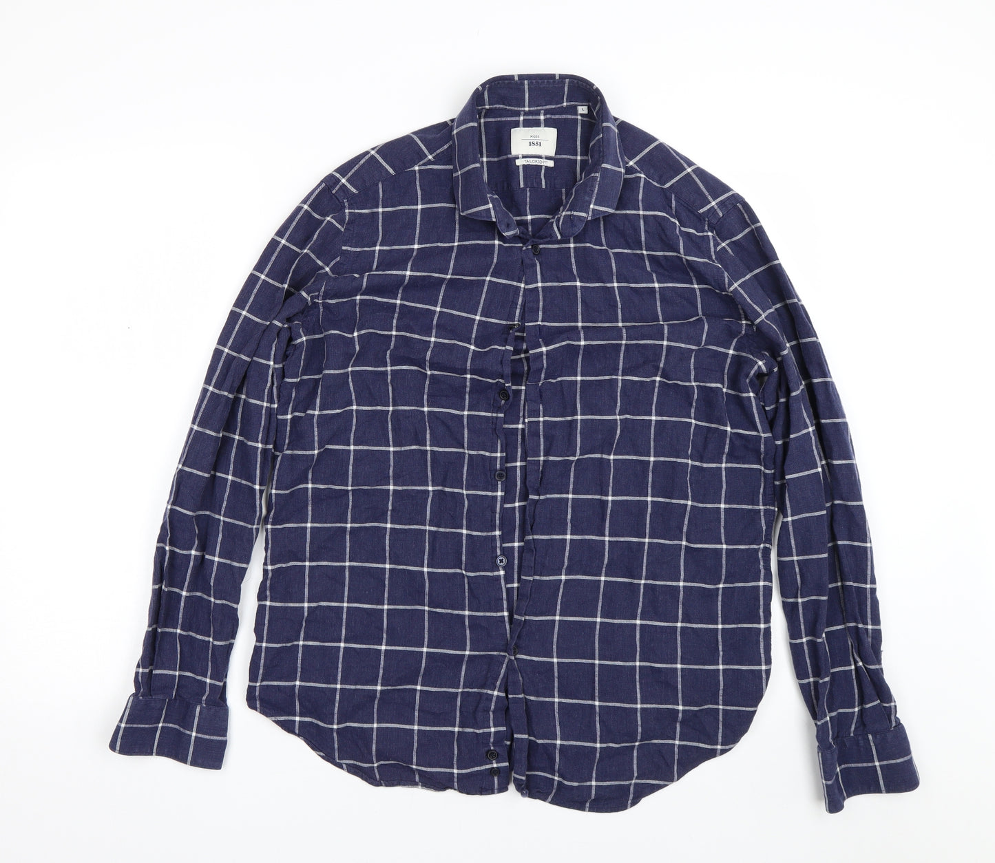 Moss 1851 Mens Blue Check   Button-Up Size L