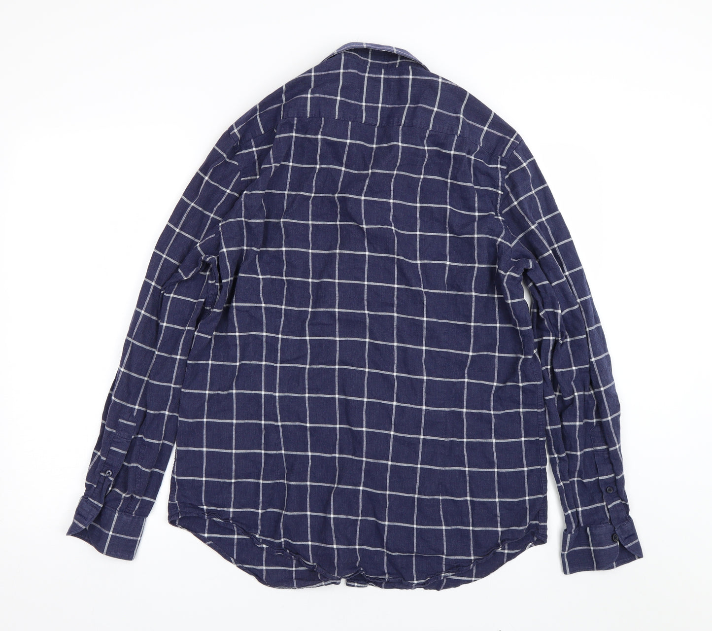 Moss 1851 Mens Blue Check   Button-Up Size L
