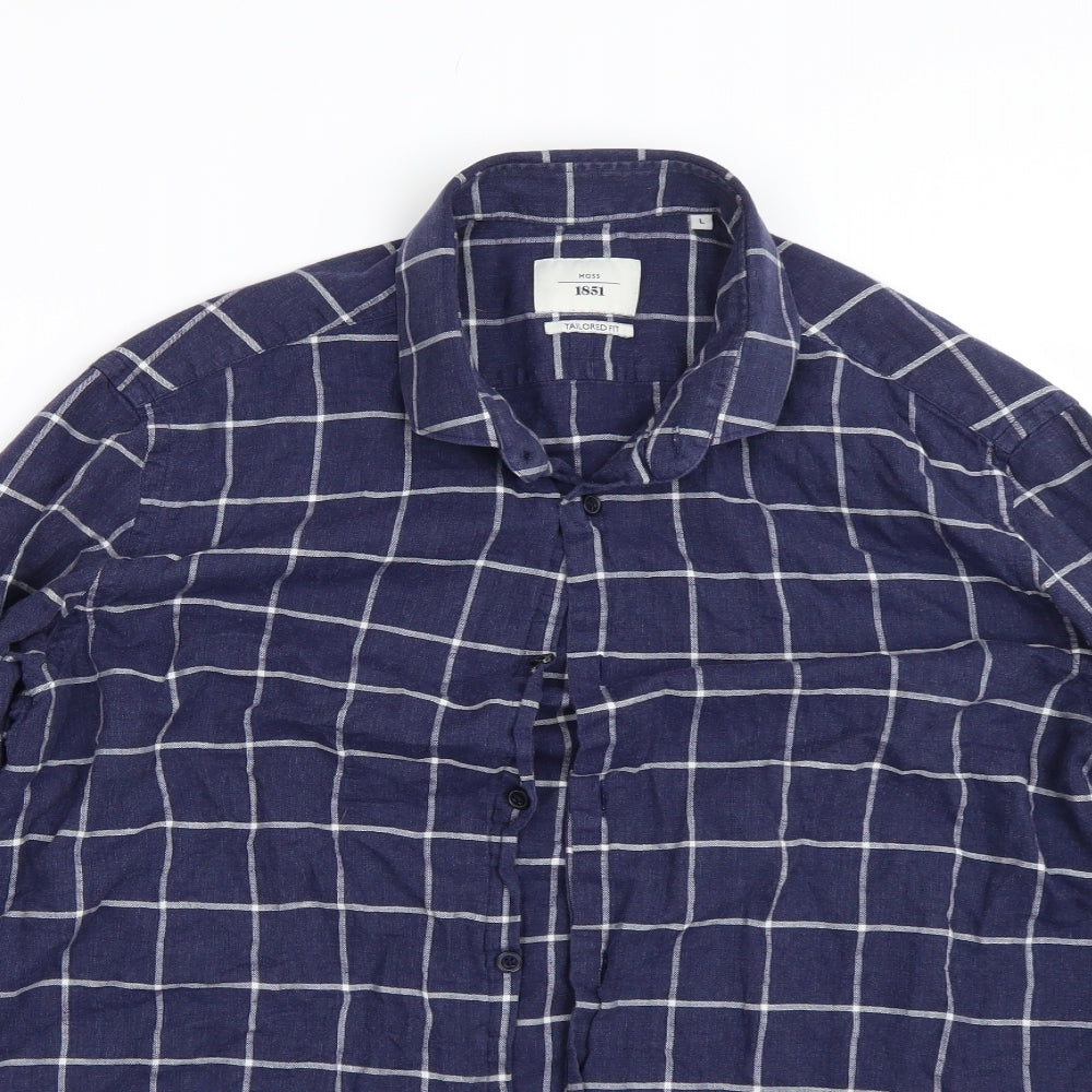 Moss 1851 Mens Blue Check   Button-Up Size L