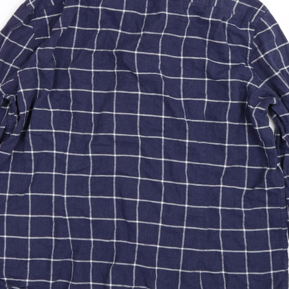 Moss 1851 Mens Blue Check   Button-Up Size L