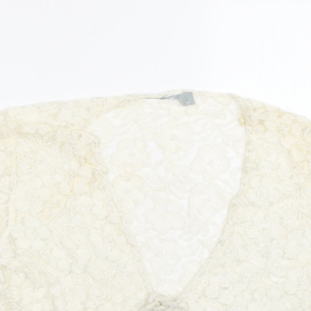 Preworn Womens White Floral  Cape Jumper Size 14