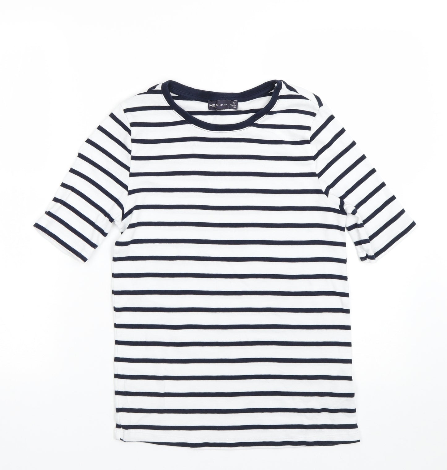 M&S Womens Blue Striped  Basic T-Shirt Size 12