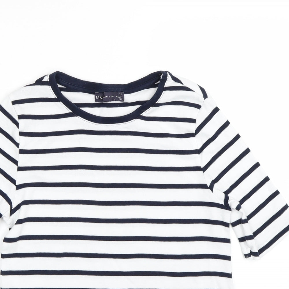 M&S Womens Blue Striped  Basic T-Shirt Size 12