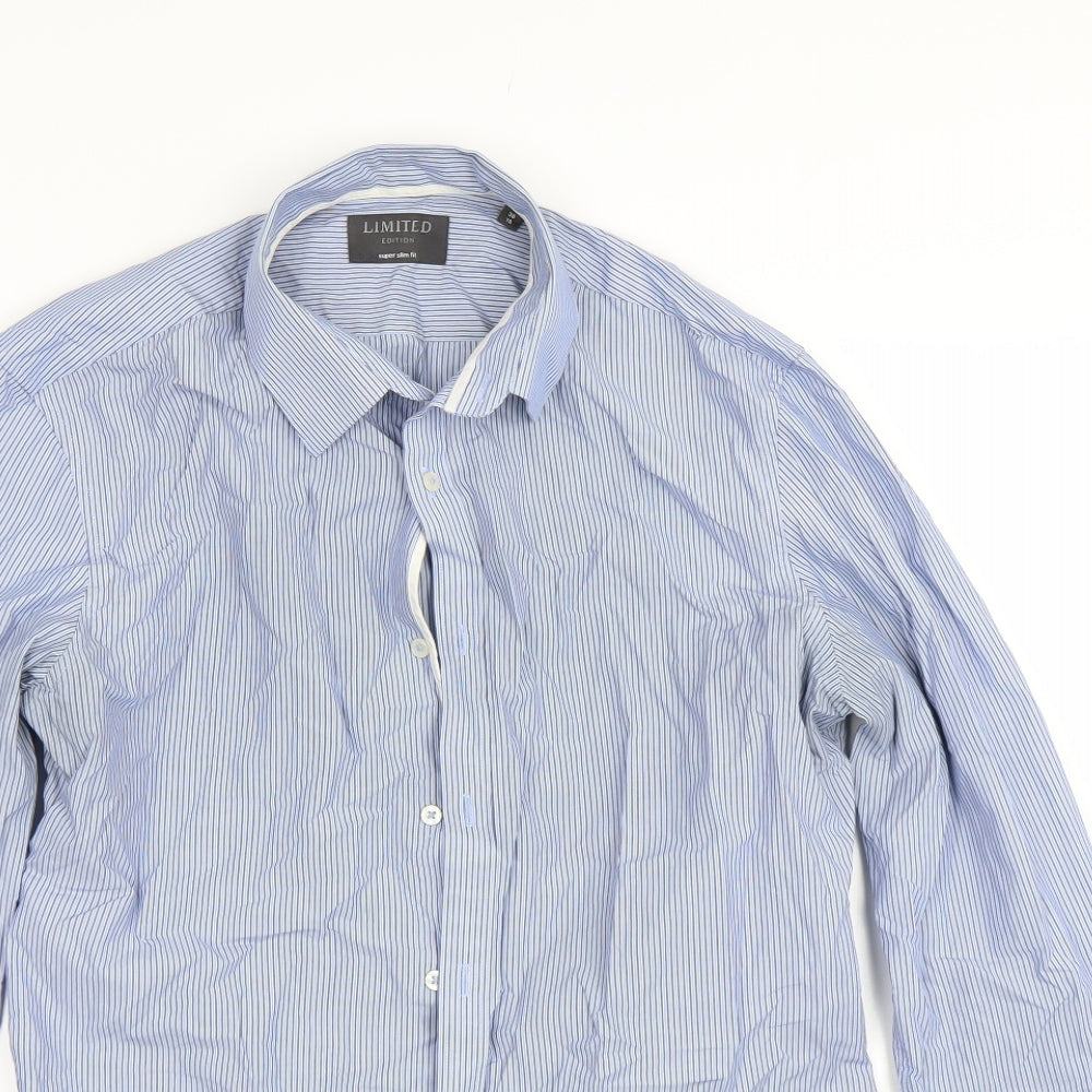Limited Mens Blue Striped   Dress Shirt Size 15