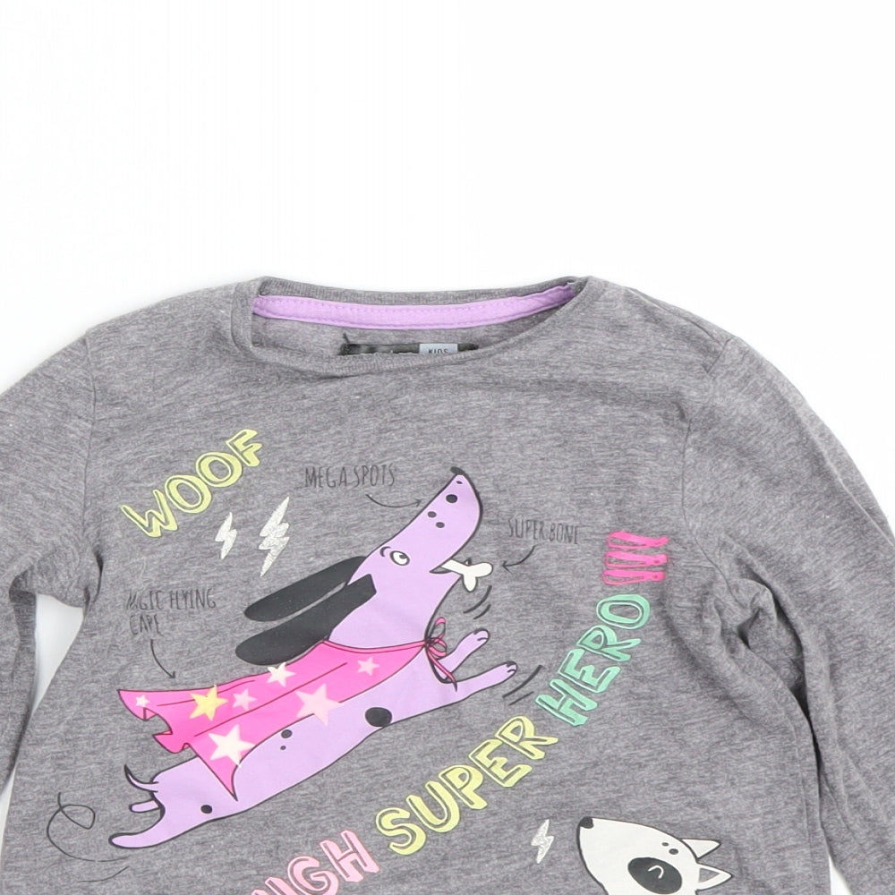 Pep&co Girls Grey   Basic T-Shirt Size 3-4 Years  - Dogs