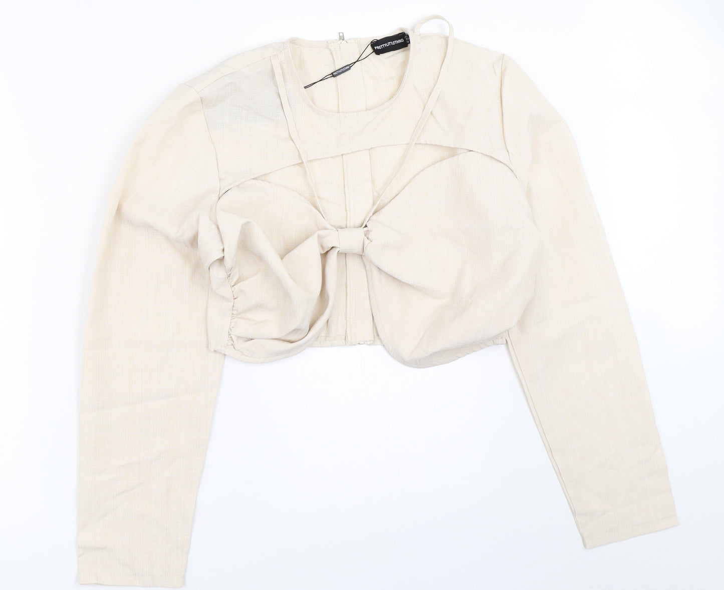 PRETTYLITTLETHING Womens Beige   Cropped Blouse Size 18
