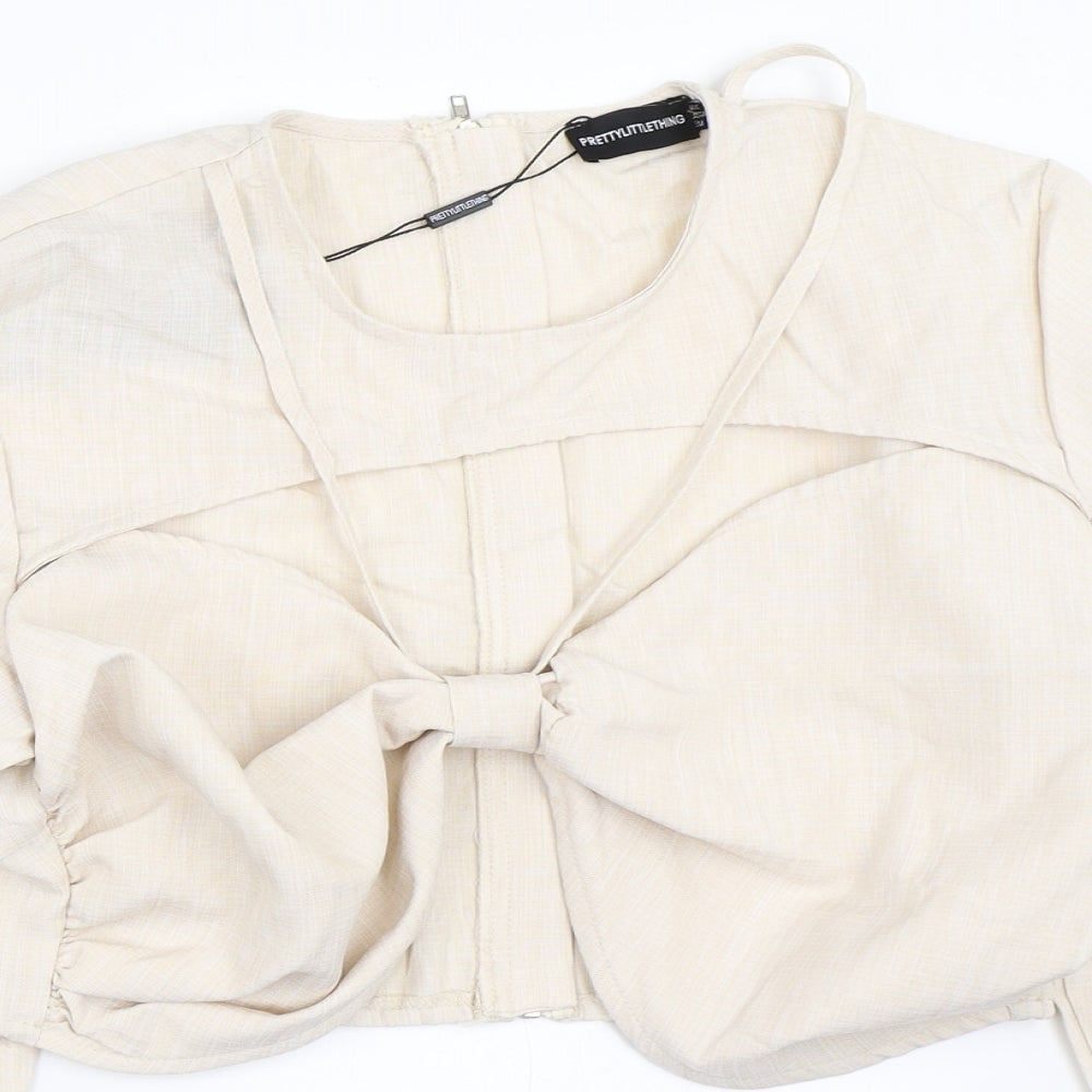 PRETTYLITTLETHING Womens Beige   Cropped Blouse Size 18