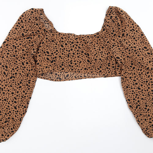 SheIn Womens Brown Animal Print  Cropped Blouse Size L