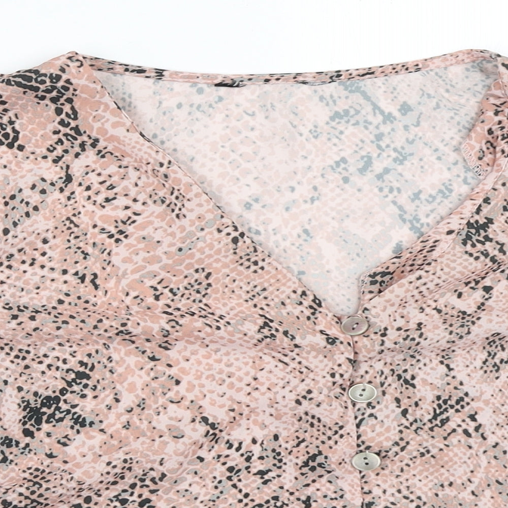 New Look Womens Pink Animal Print  Basic Button-Up Size 18