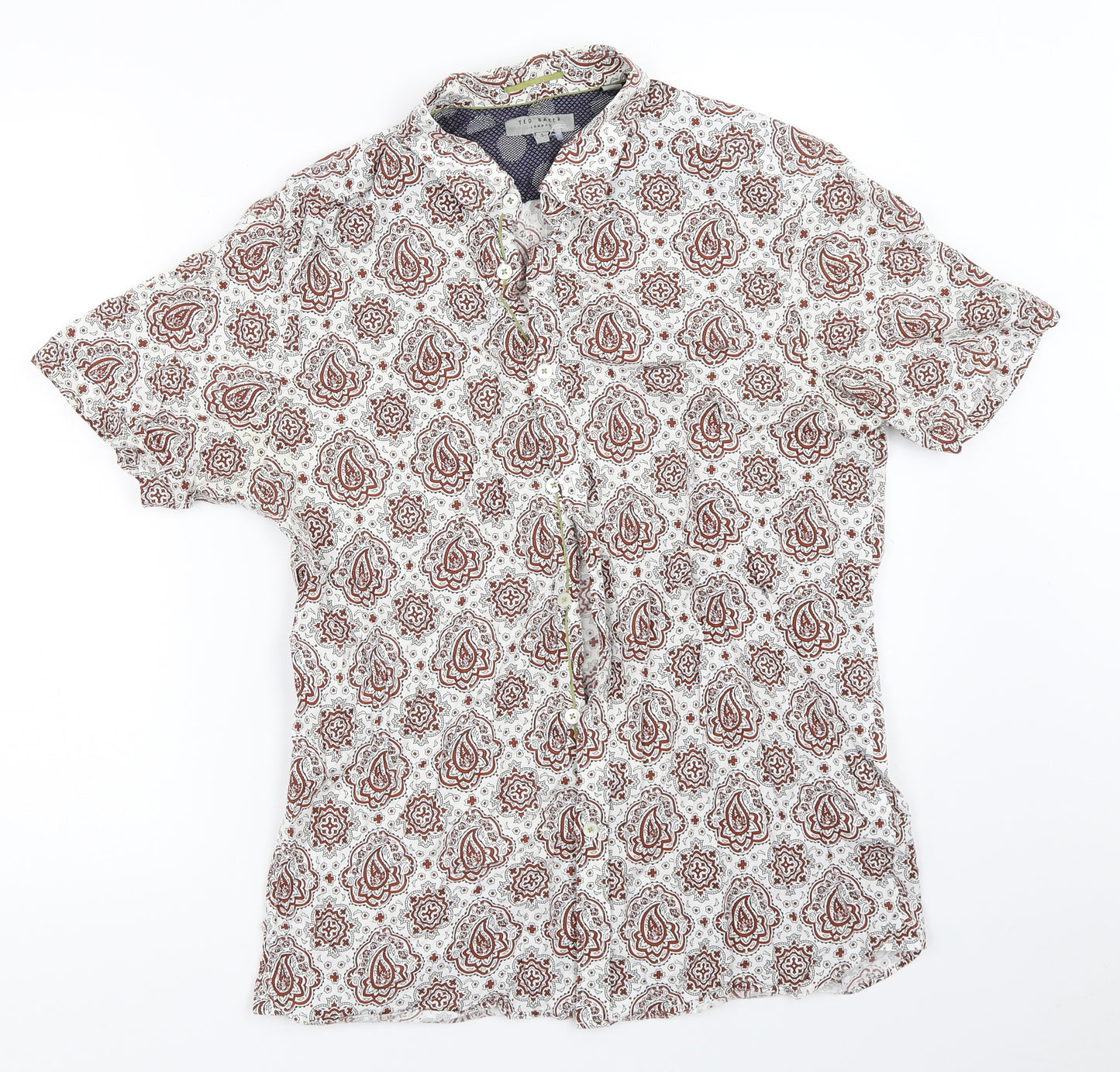 Ted Baker Mens White Geometric   Button-Up Size M