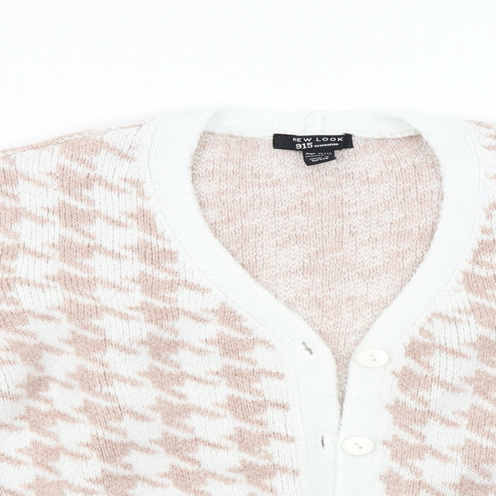 New Look 915 Girls Pink Houndstooth Knit Cardigan Jumper Size 12-13 Years
