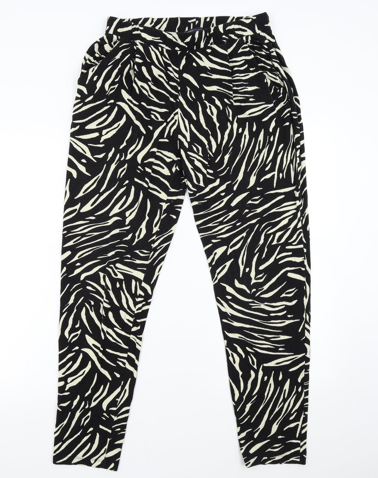M&S Womens Black Animal Print  Trousers  Size 12 L27 in