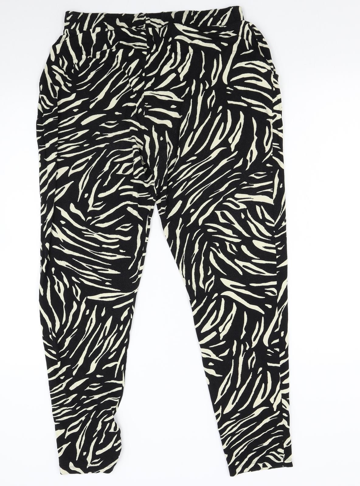 M&S Womens Black Animal Print  Trousers  Size 12 L27 in