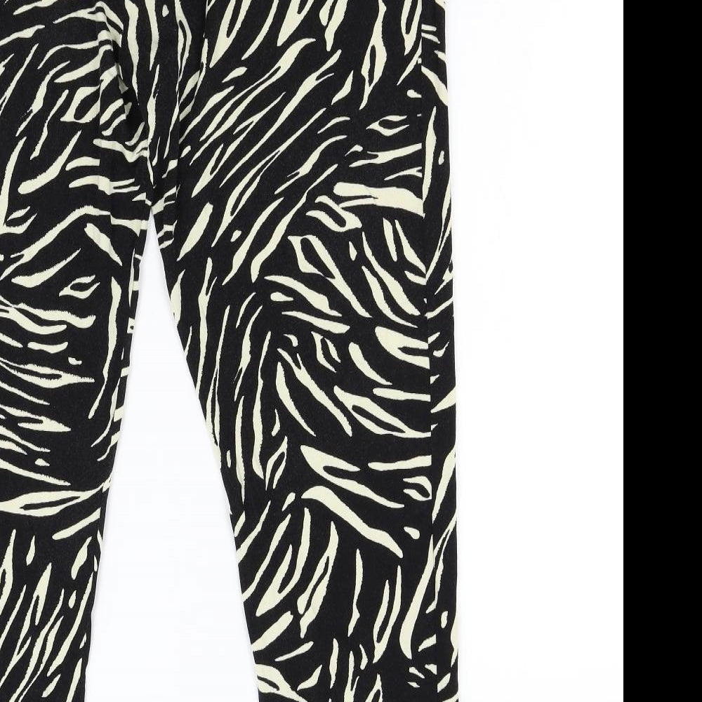 M&S Womens Black Animal Print  Trousers  Size 12 L27 in