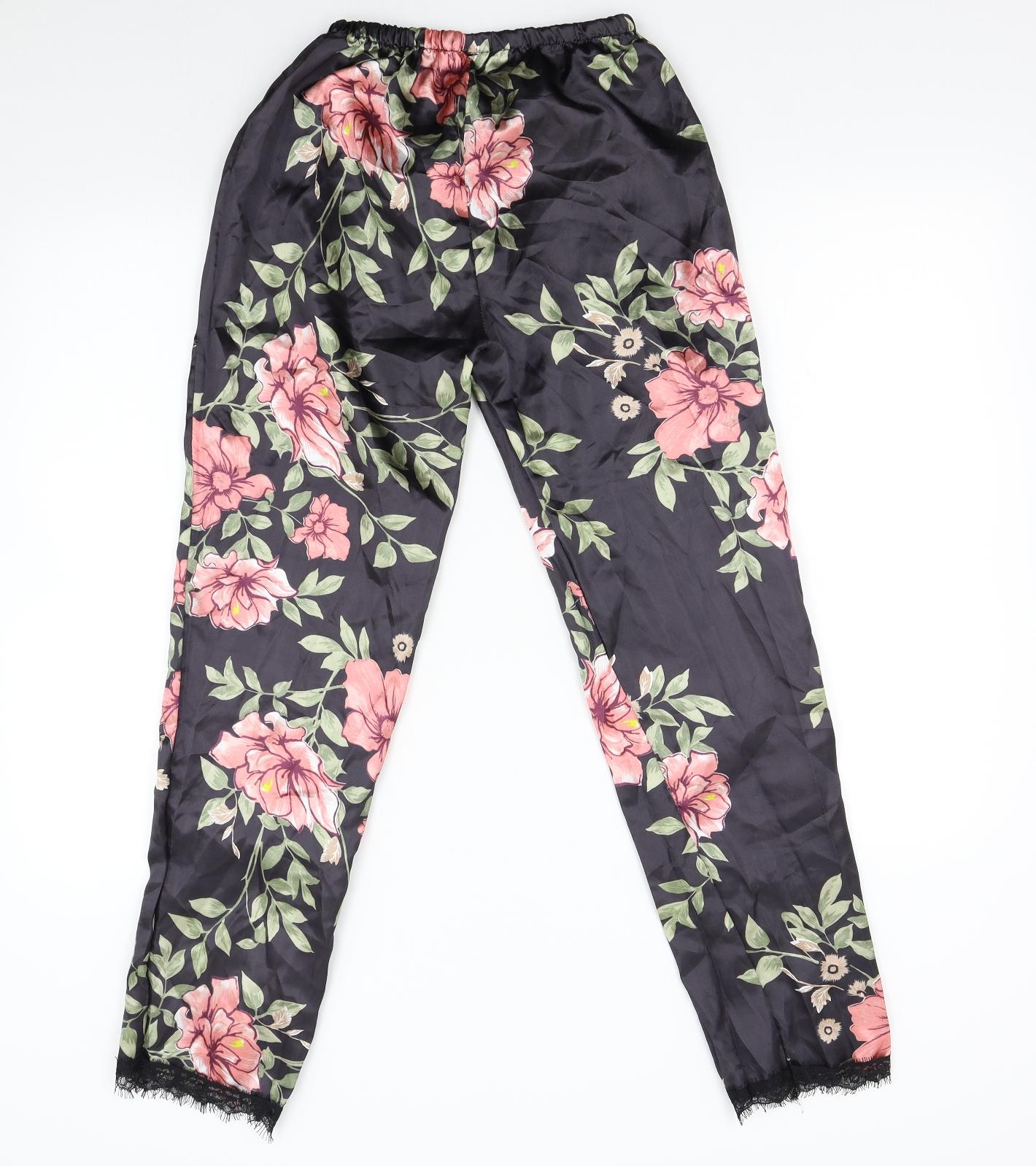 Preworn Womens Black Floral   Pyjama Pants Size 8