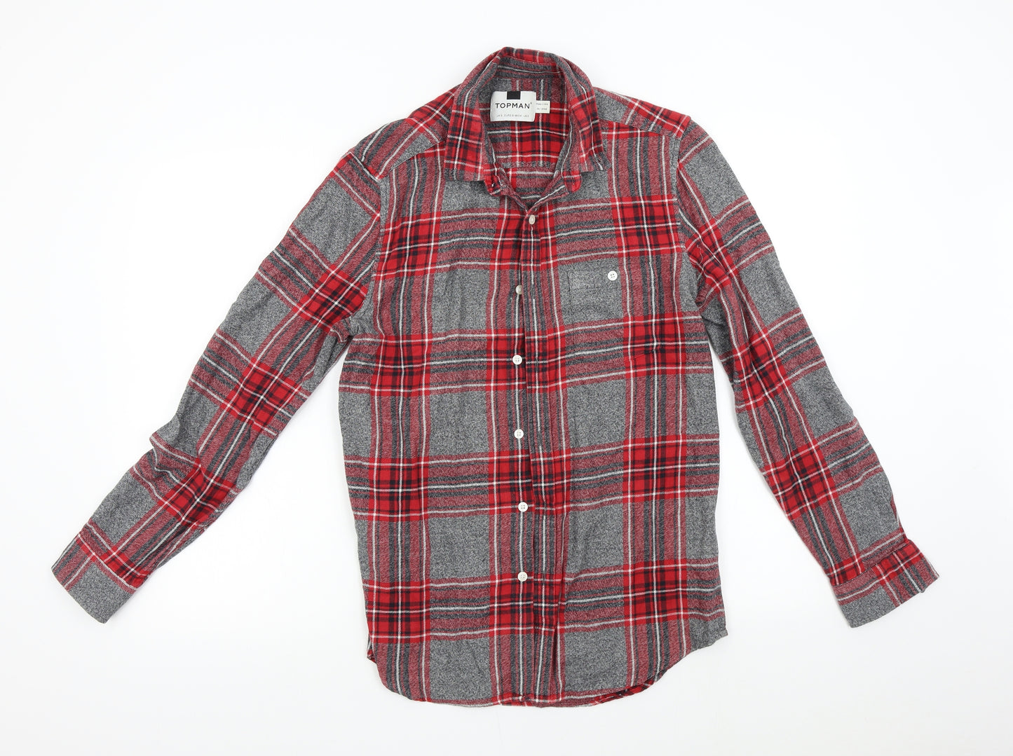 Topman Mens Red Check Flannel  Button-Up Size S
