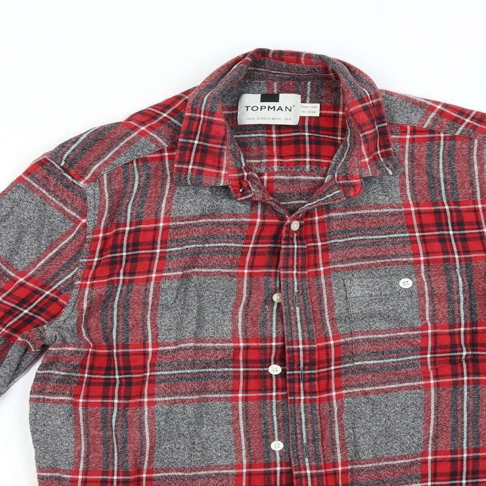 Topman Mens Red Check Flannel  Button-Up Size S