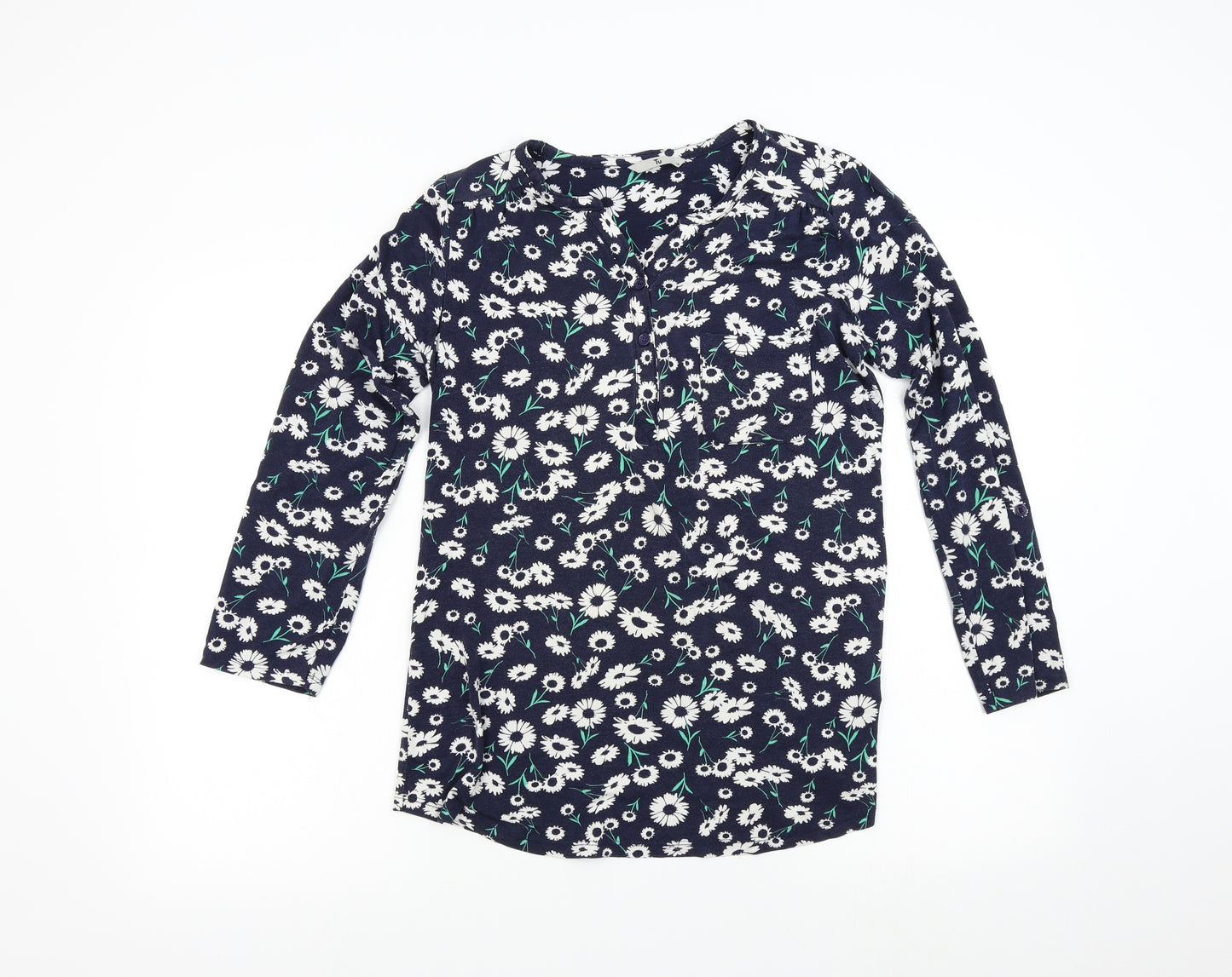 TU Womens Blue Floral  Basic T-Shirt Size 14