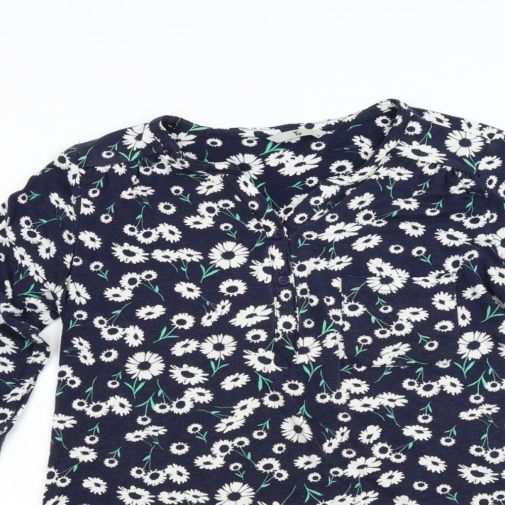 TU Womens Blue Floral  Basic T-Shirt Size 14