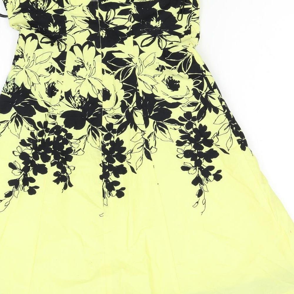 Jane Norman Womens Yellow Floral  Fit & Flare  Size 10