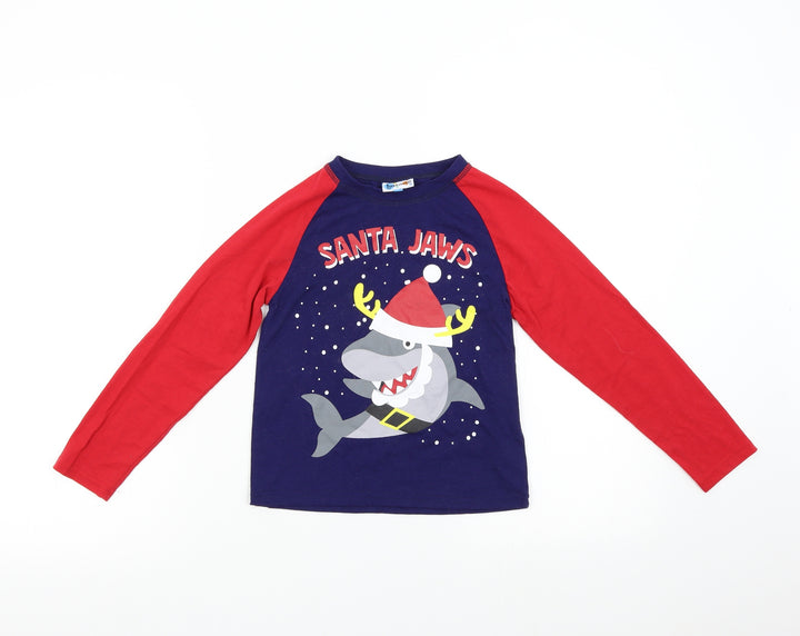 Hullabalu Boys Blue Solid Pyjama Top Size 7-8 Years - Santa Jaws