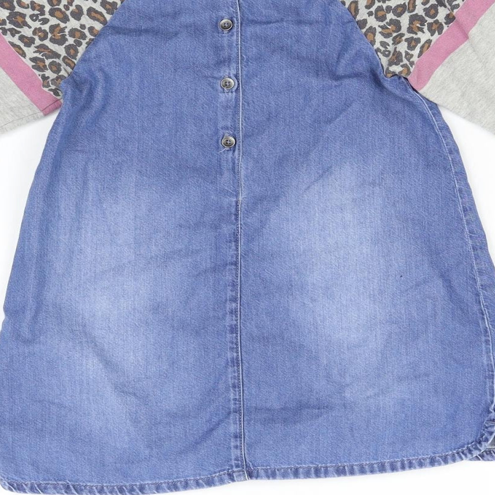 NEXT Girls Blue Animal Print Denim Shift  Size 4 Years