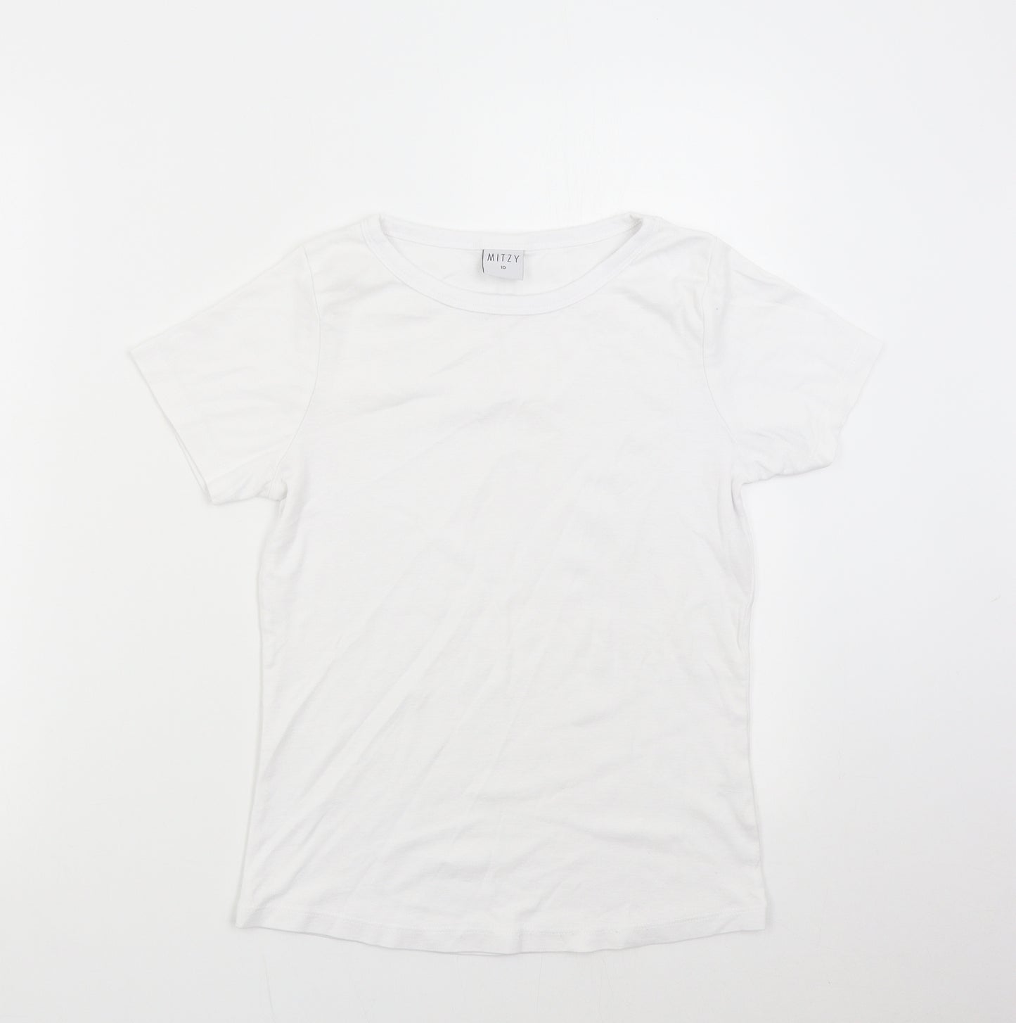 Mitzy Womens White   Basic T-Shirt Size 10