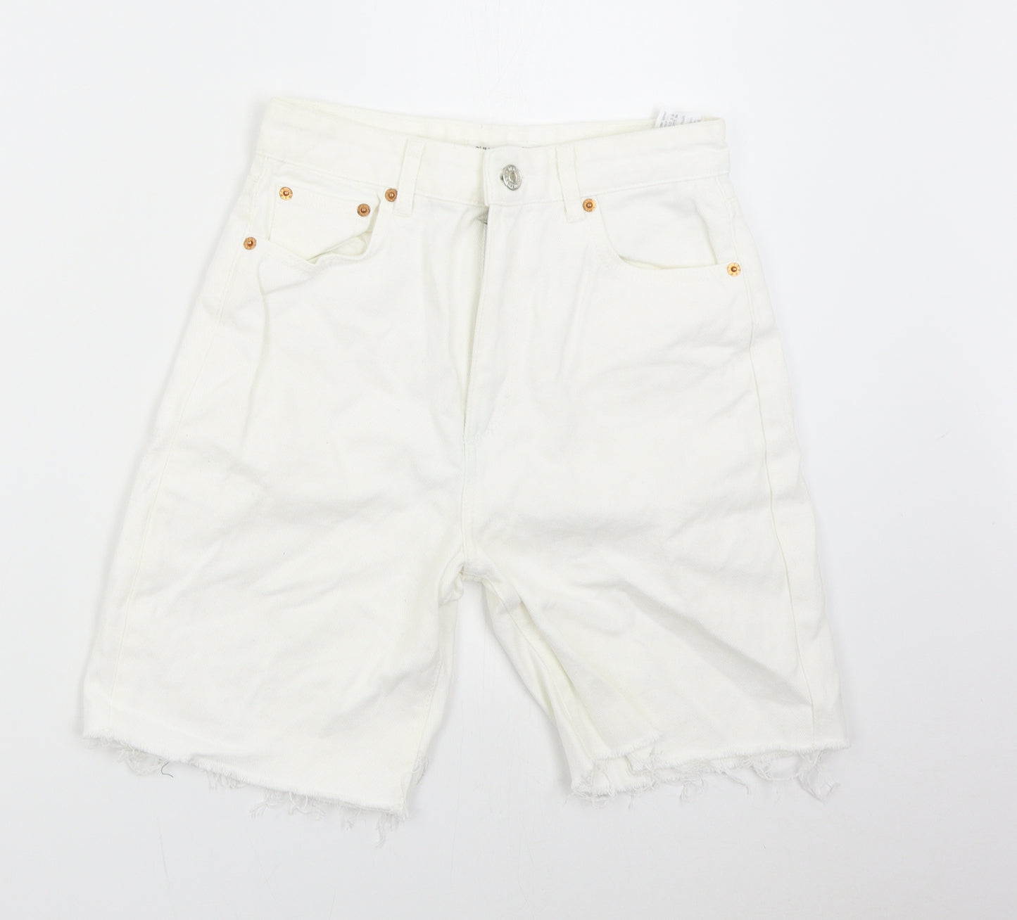 Pull&Bear Womens White  Denim Bermuda Shorts Size 8