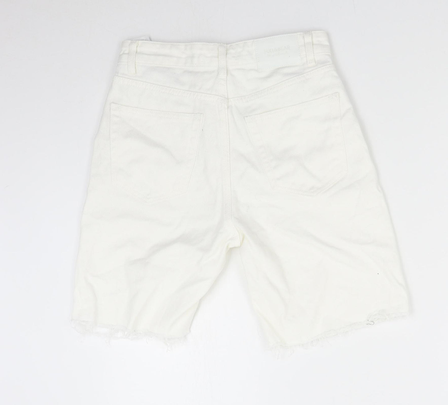 Pull&Bear Womens White  Denim Bermuda Shorts Size 8