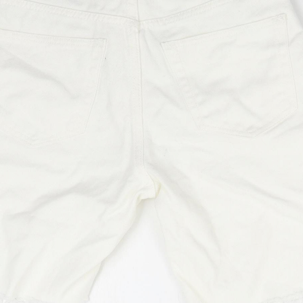 Pull&Bear Womens White  Denim Bermuda Shorts Size 8
