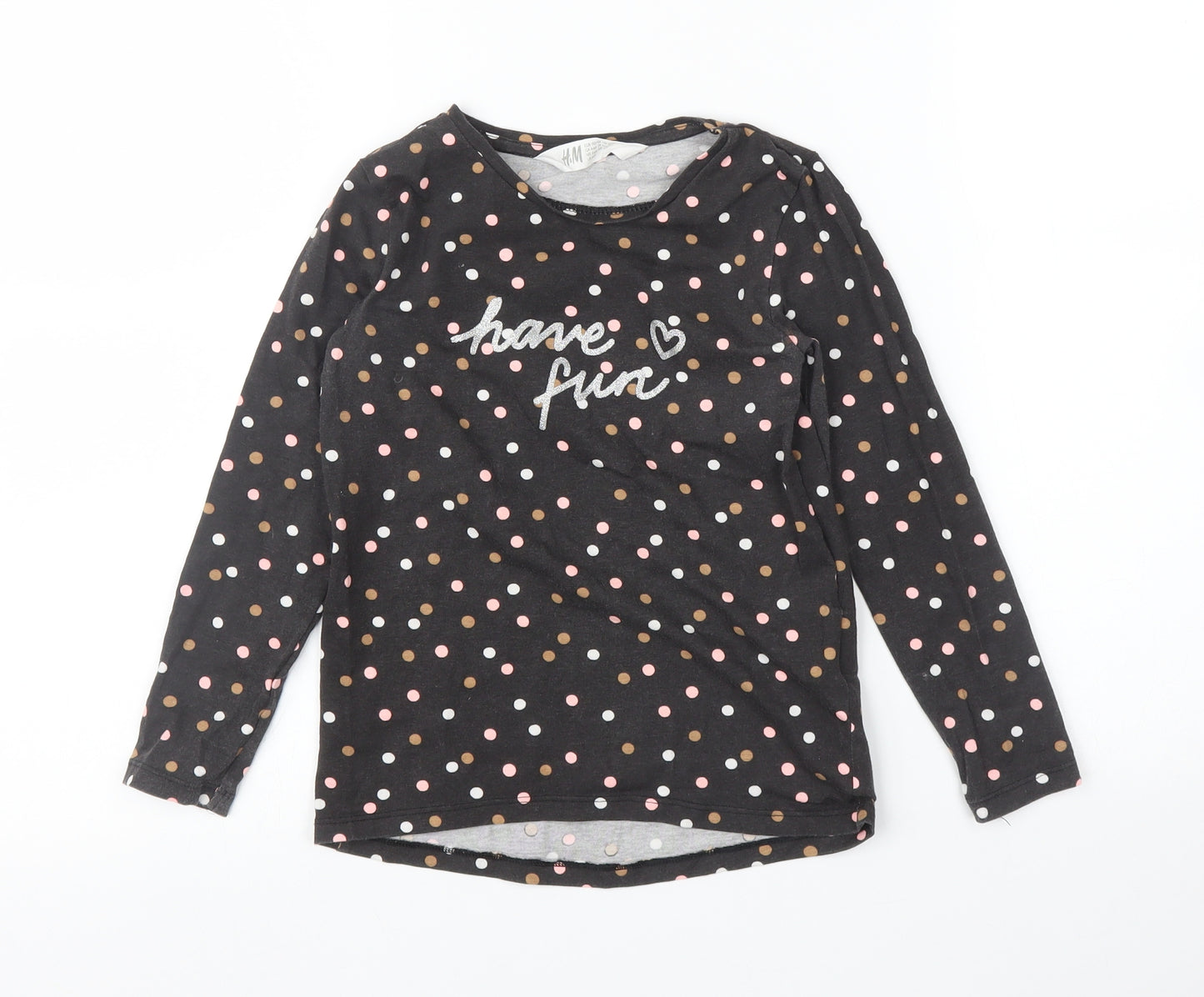 H&M Girls Brown Polka Dot  Basic T-Shirt Size 5 Years