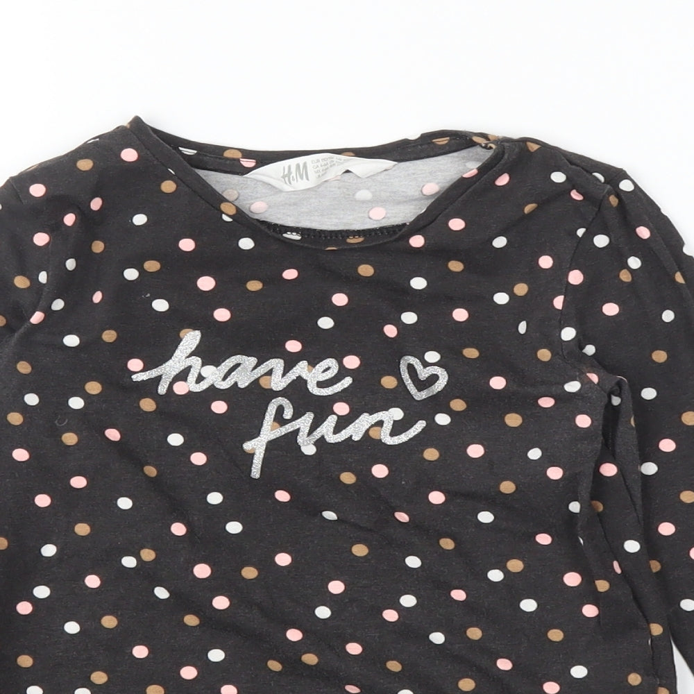 H&M Girls Brown Polka Dot  Basic T-Shirt Size 5 Years