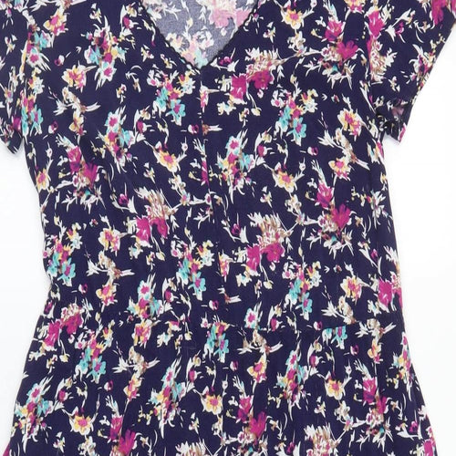 Preworn Womens Blue Floral  A-Line  Size 12
