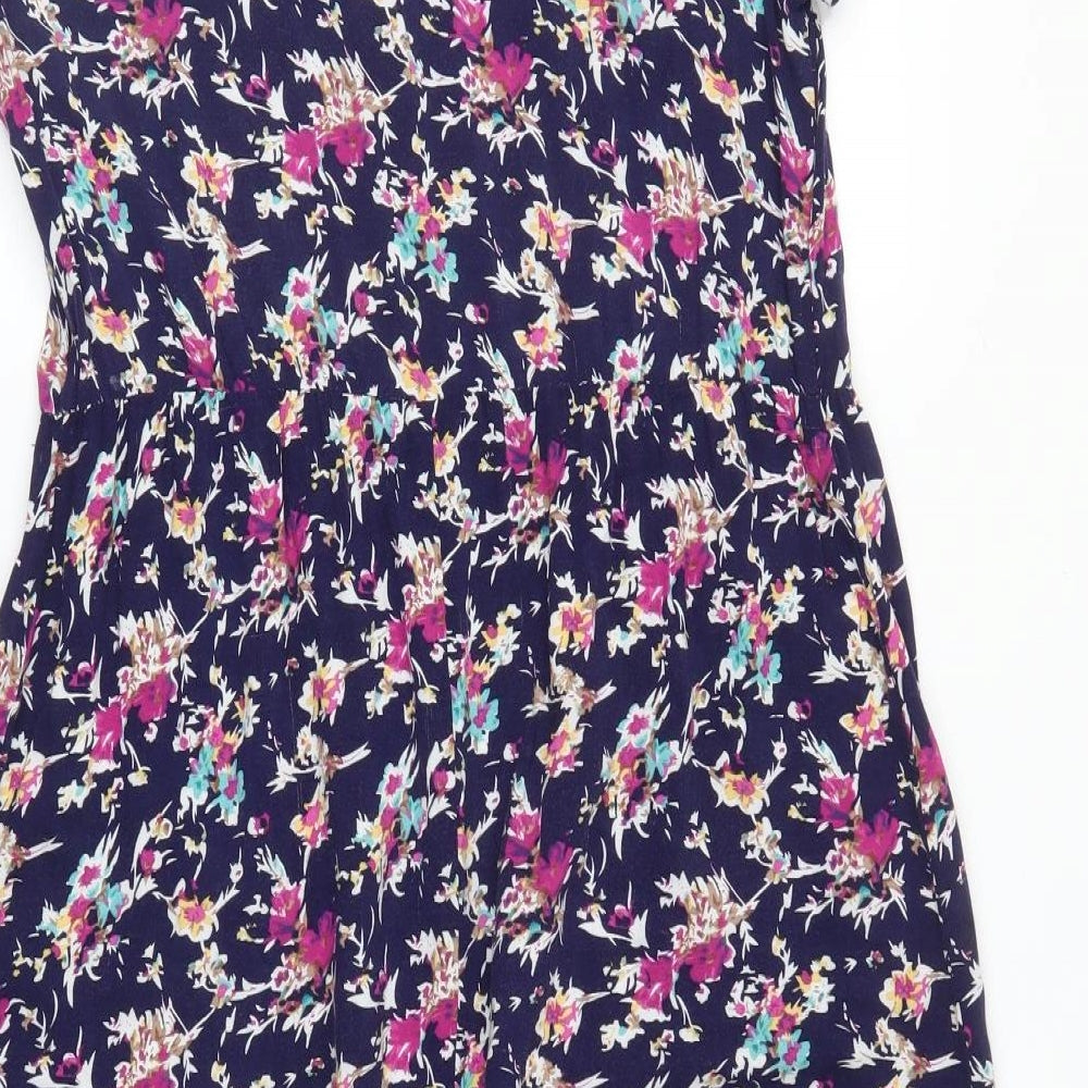 Preworn Womens Blue Floral  A-Line  Size 12