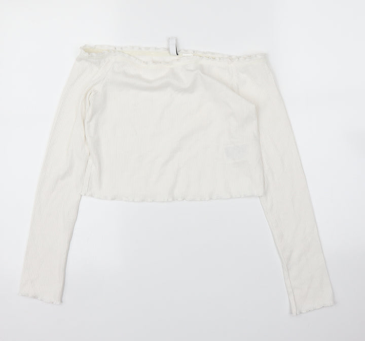 H&M Womens White Cropped Blouse Size M