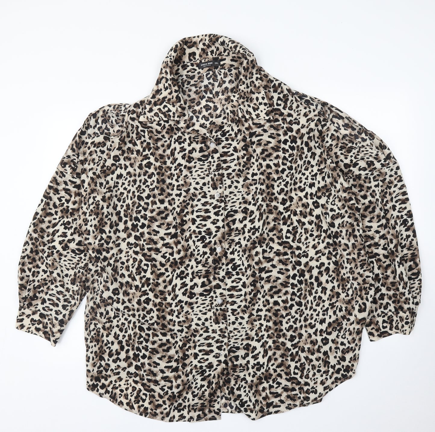 SheIn Womens Beige Animal Print  Basic Blouse Size 2XL  - Leopard print