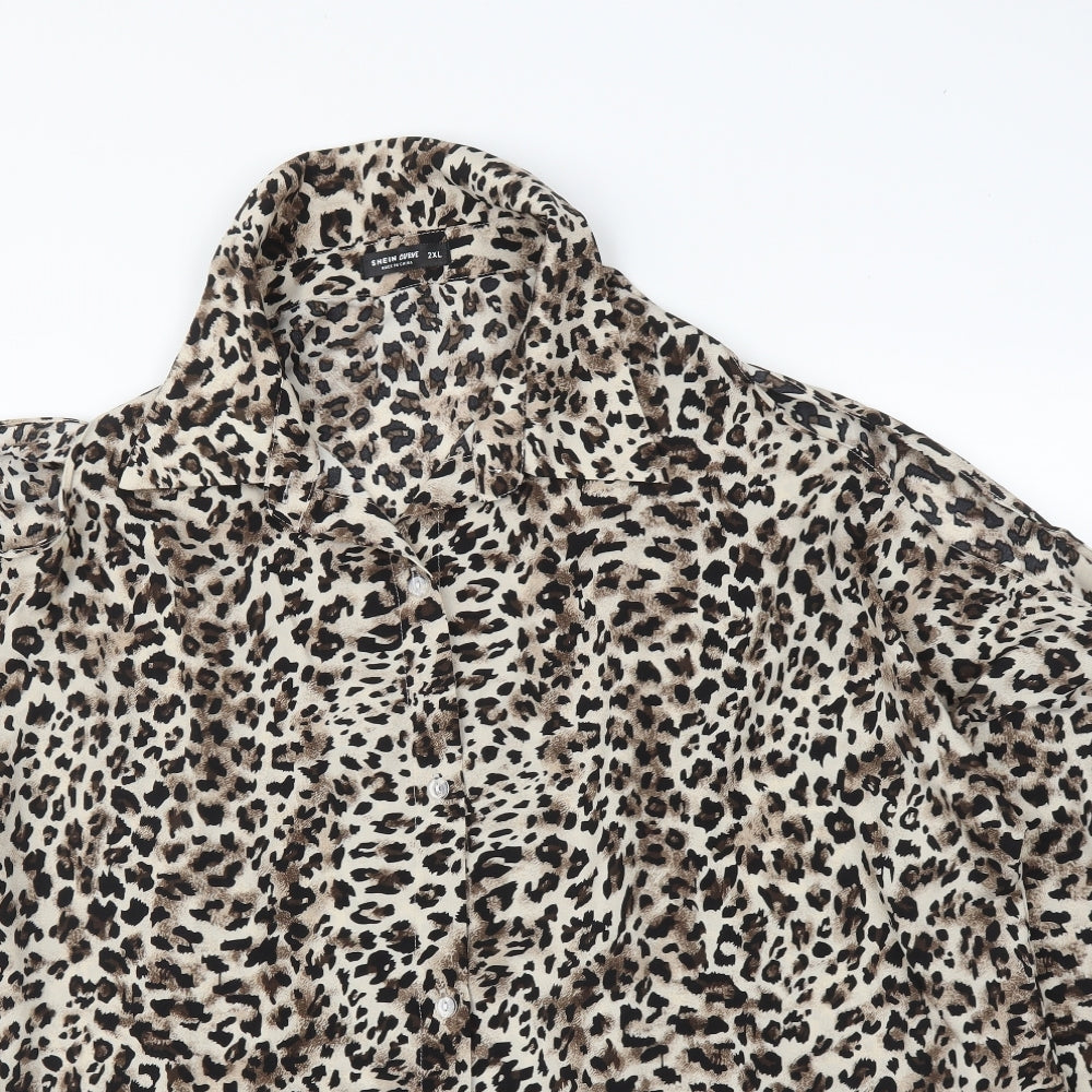 SheIn Womens Beige Animal Print  Basic Blouse Size 2XL  - Leopard print