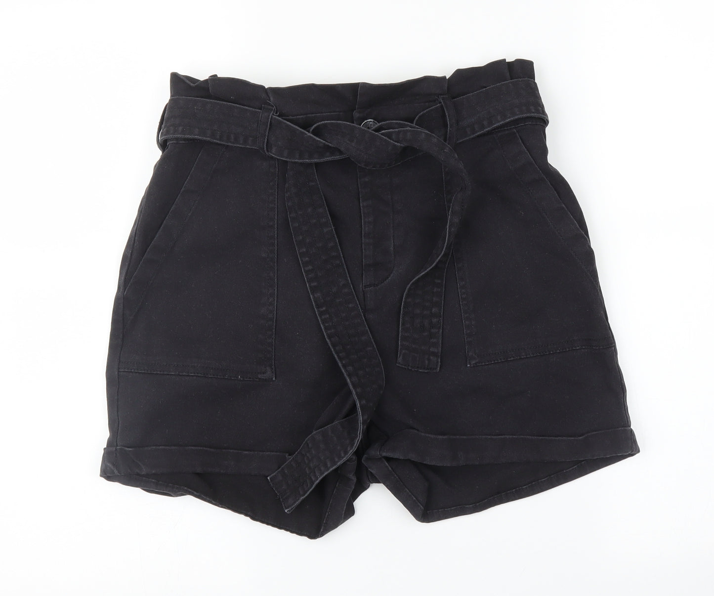 Primark Womens Black  Denim Paperbag Shorts Size 12