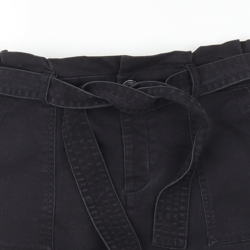 Primark Womens Black  Denim Paperbag Shorts Size 12