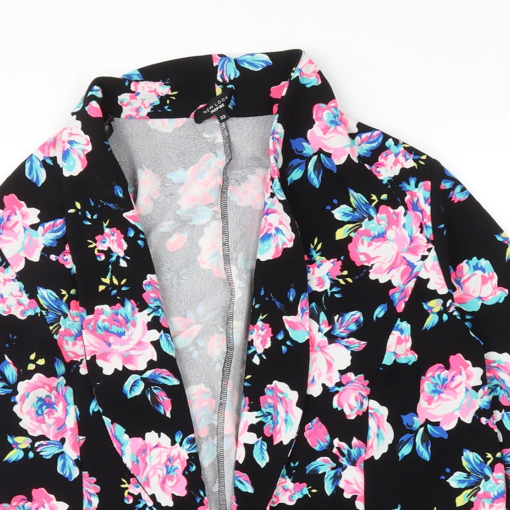New Look Womens Black Floral  Kimono Blouse Size 22