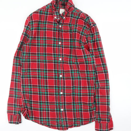 River Island Mens Red Plaid   Button-Up Size M