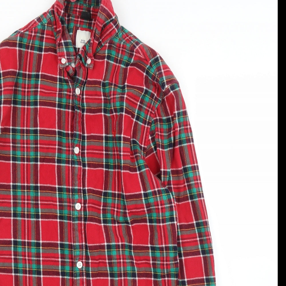 River Island Mens Red Plaid   Button-Up Size M