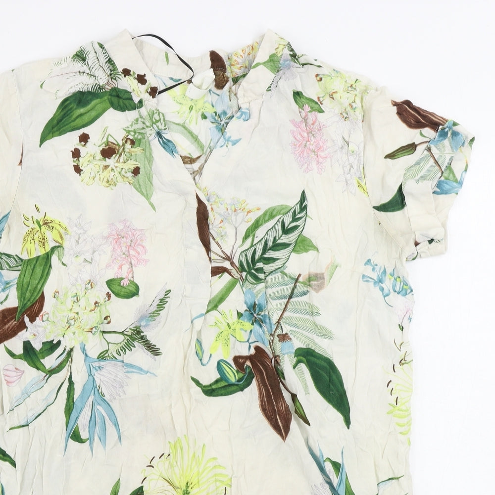 H&M  Womens Beige Floral  Basic Blouse Size 14