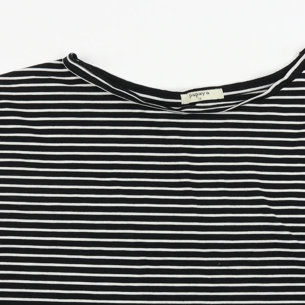 Papaya Womens Black Striped  Basic T-Shirt Size 16