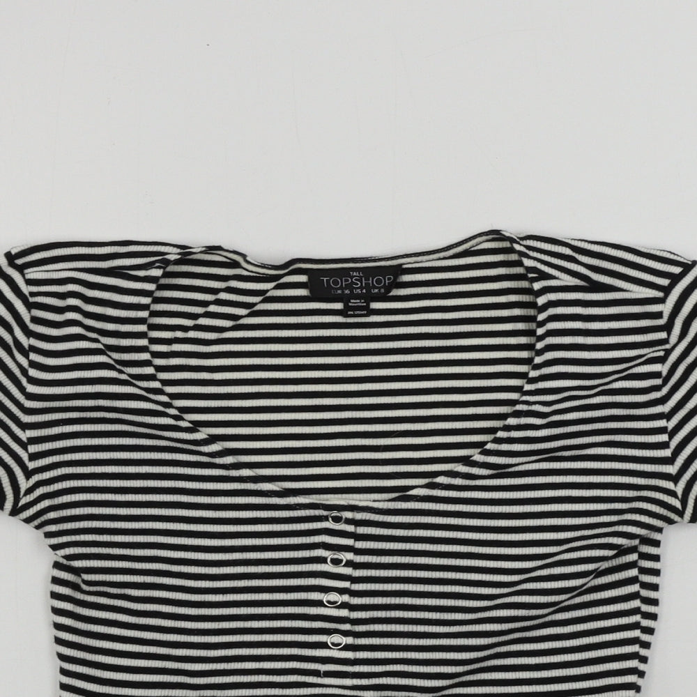 Topshop  Womens White Striped  Basic T-Shirt Size 8