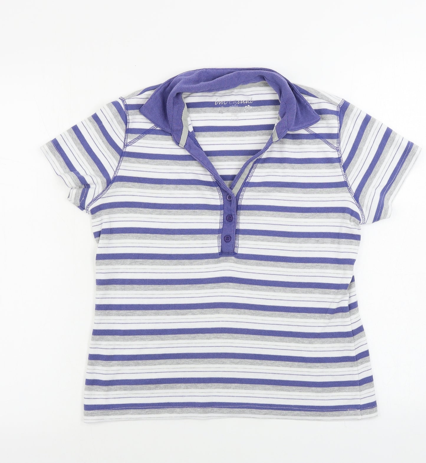 BM casual  Womens White Striped  Basic T-Shirt Size S