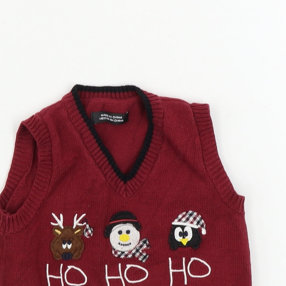 Preworn  Boys Red   Vest Jumper Size 24 Months  - Christmas Jumper