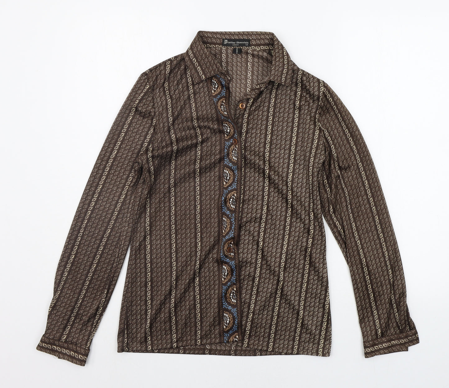 JEFFREY OHRENSTEIN Womens Brown Striped  Basic Button-Up Size 12
