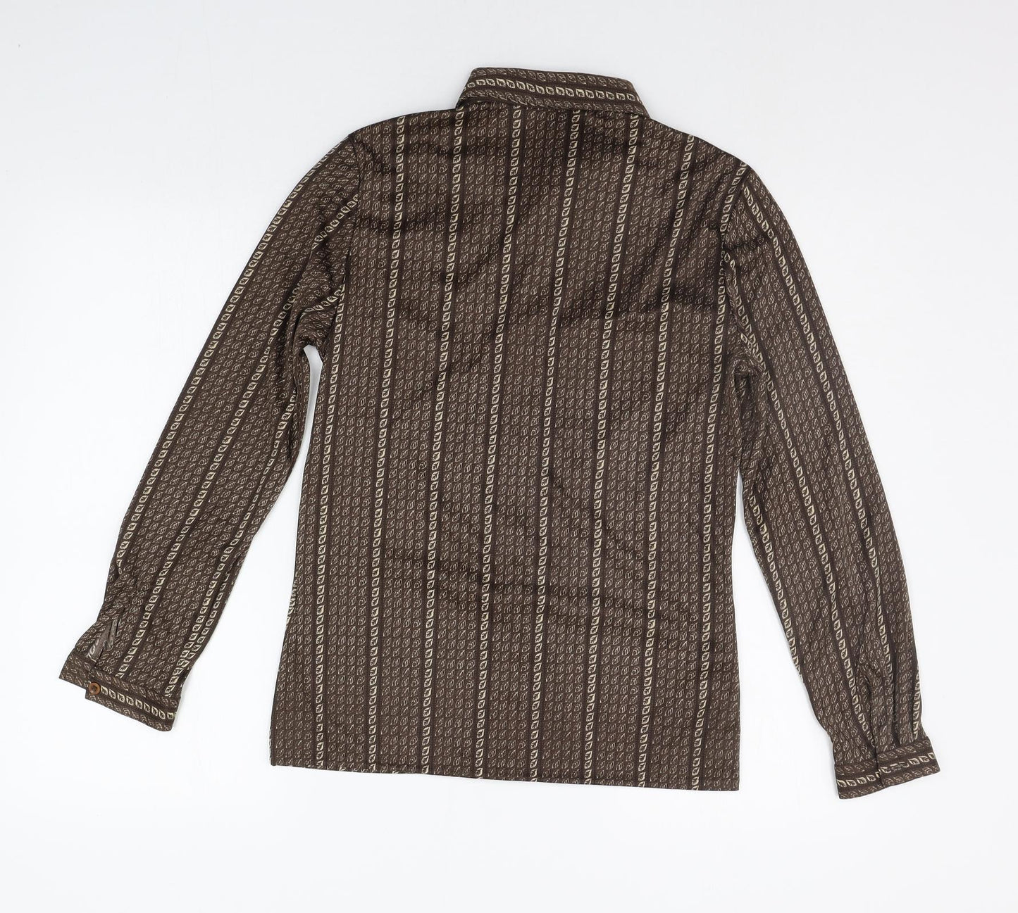 JEFFREY OHRENSTEIN Womens Brown Striped  Basic Button-Up Size 12